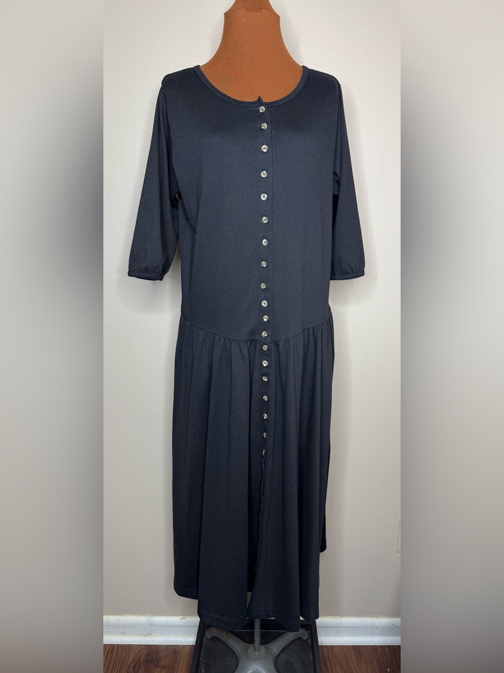 Sunbelt 80’s Dropwaist Black Button-Front Midi Dress One Size